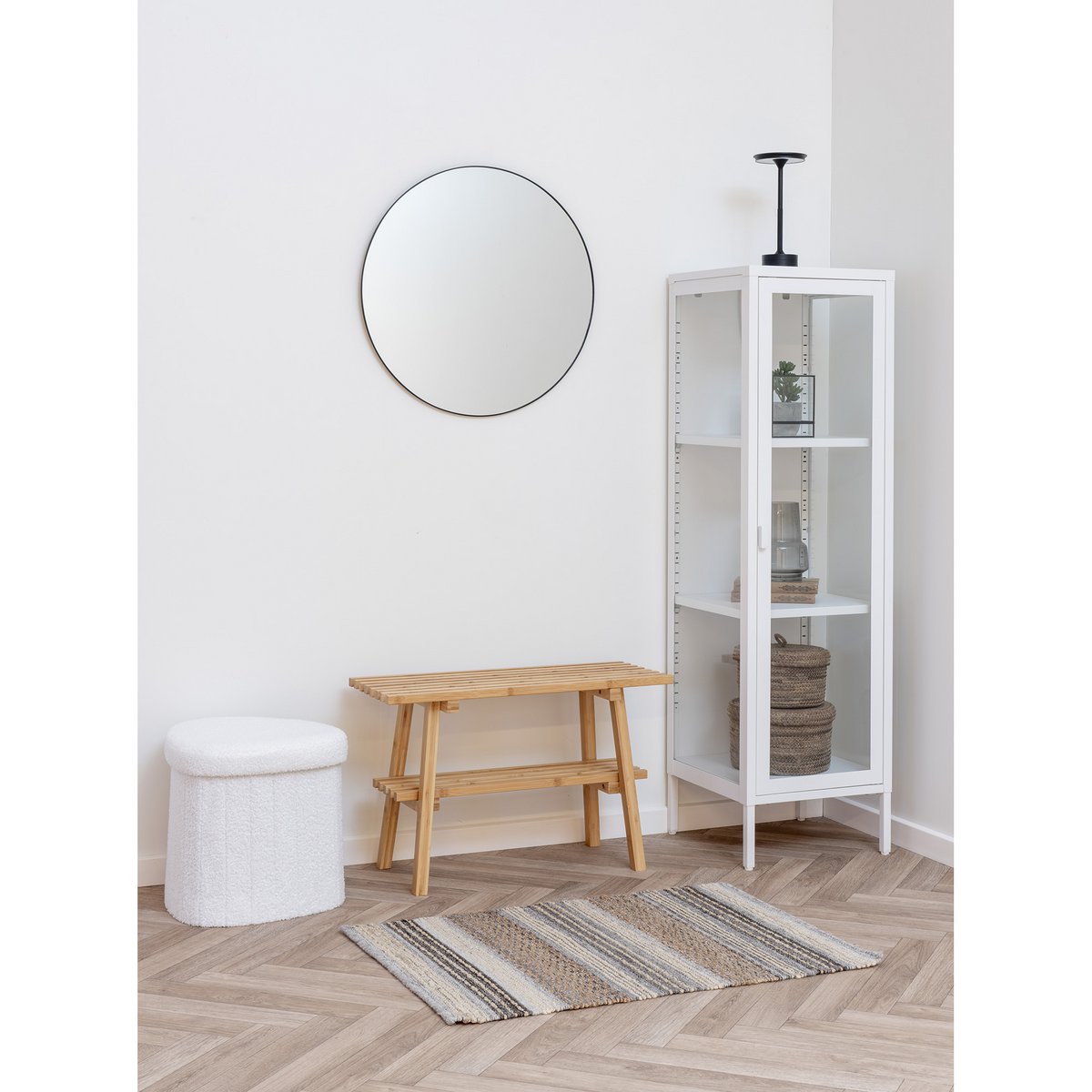 Medford Pouf - Wit, polyester/schuim/multiplex, 36,5x42.5x37,5 cm